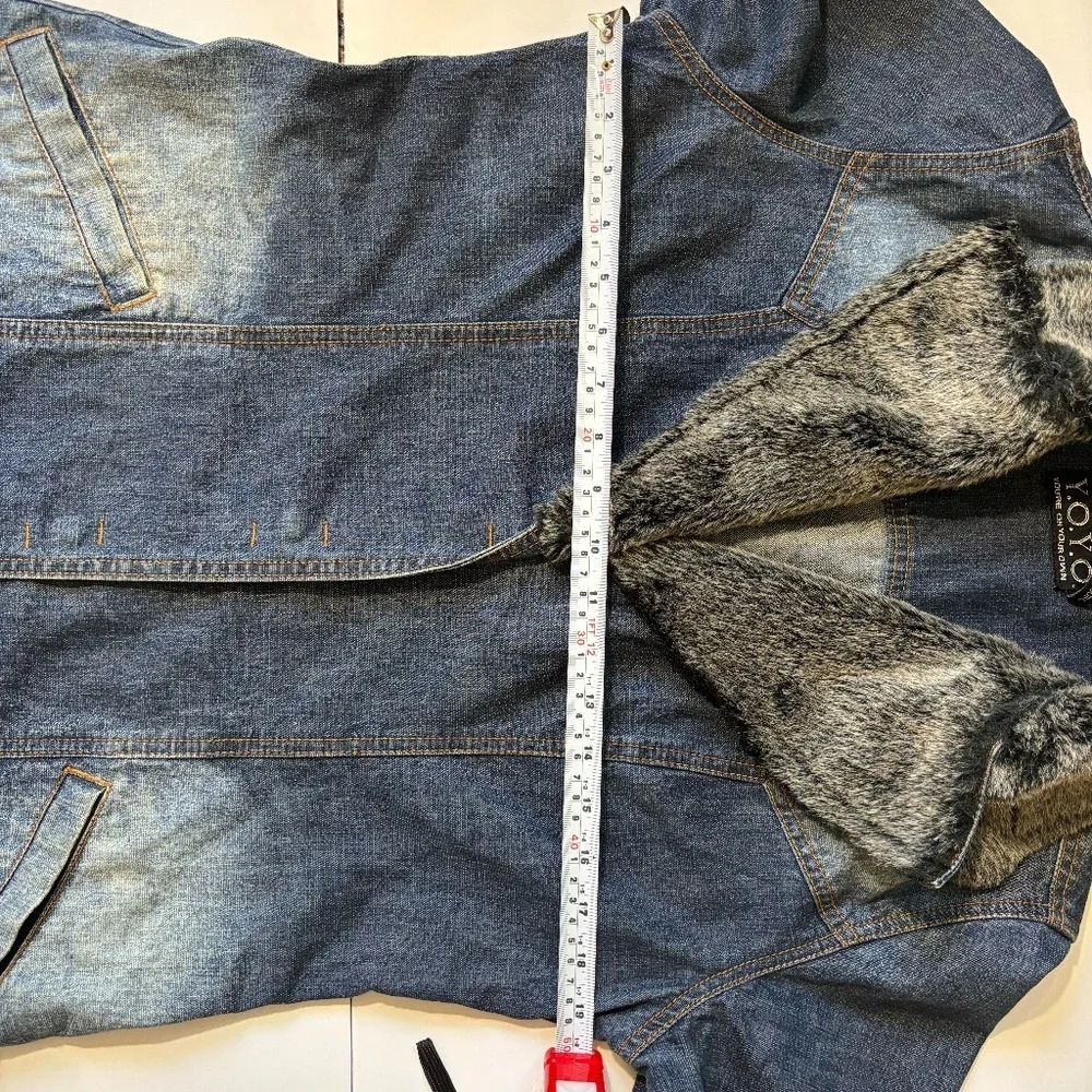 90s Denim Faux fur collard Jean jacketed Y2k vintage - Picture 5 of 8